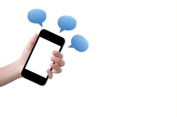 Mobile phone on hand for communication concept