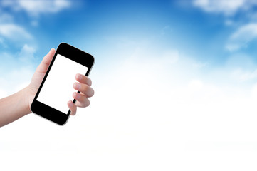 Mobile phone on hand for communication concept
