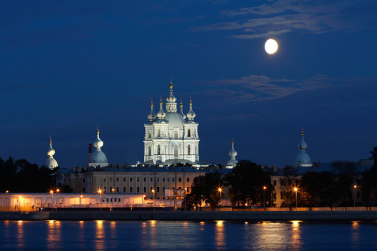 Smolny Cathedral View in White Nights, St. Petersburg, Russia