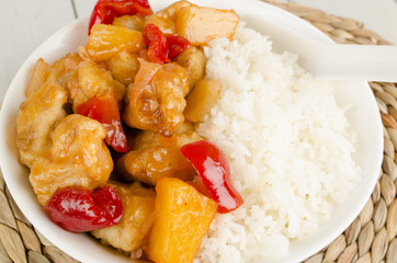 Sweet and Sour Chicken with Pineapple and Peppers & Rice