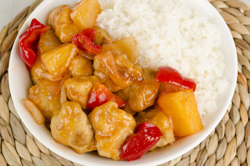 Sweet and Sour Chicken with Pineapple and Peppers & Rice