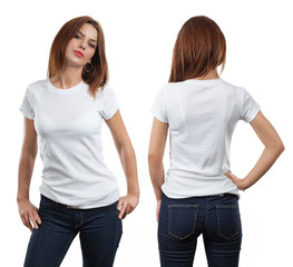Sexy female wearing blank white shirt