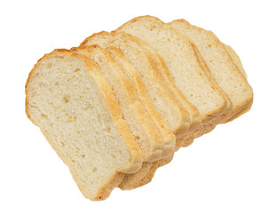 Slices of bread on white background