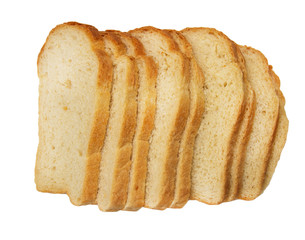 Slices of bread on white background