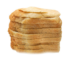Slices of bread on white background