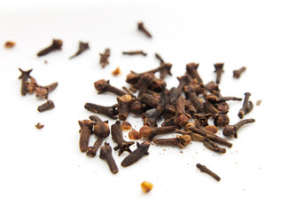 Dried cinnamon on a white background