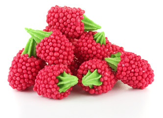 red candy raspberries isolated on white