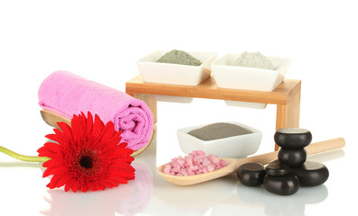 cosmetic clay for spa treatments on white background