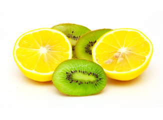 Lemon and  kiwi on a white background