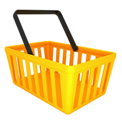 Empty yellow shopping basket isolated on white background 3d ren