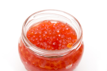 red caviar in the bank on a white background