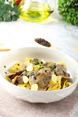 Noodles with mushrooms and parsley