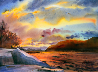 Obraz premium Mountain landscape painted by watercolor