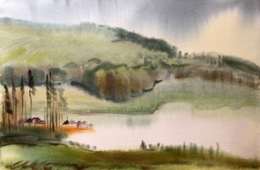 Watercolor painting landscape