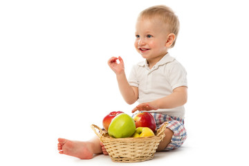 Fototapeta na wymiar Child with basket of apples