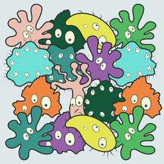 Colorful background with funny viruses