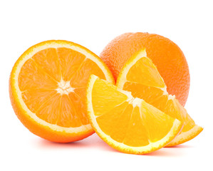 Whole orange fruit and his segments or cantles