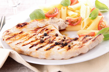 grilled steak with pasta