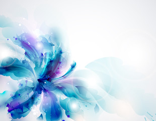 Background with blue abstract flower - obrazy, fototapety, plakaty