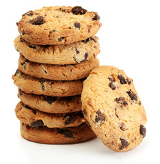 Chocolate chips cookies isolated on white.