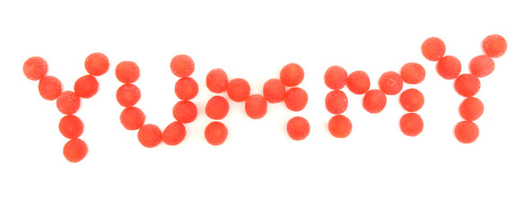 Word of sweets isolated on white