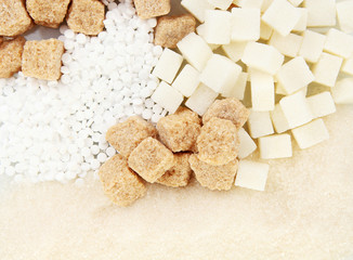 Sweetener with white and brown sugar close-up