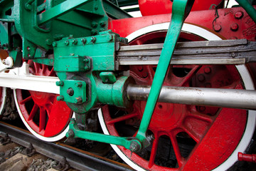 red engine locomotive wheels