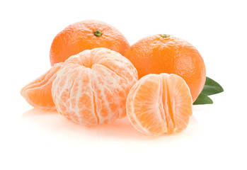 tangerine orange fruit and slices on white