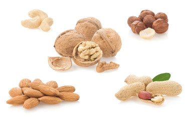 collage of nuts isolated on white