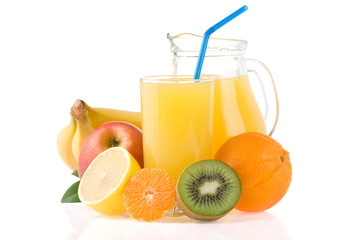 fresh tropical fruits juice in glass isolated on white