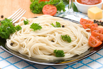 spaghetti pasta food and vegetables