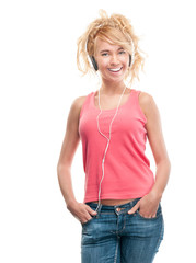 Fototapeta premium Beautiful and happy young woman with headphones.