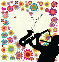Papier Peint photo autocollant Groupe de musique Fond de jazz et de fleurs