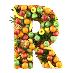 Letter - R made of fruits. Isolated on a white.