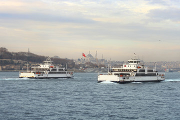 Fototapeta na wymiar Ro-Ro ships in Istanbul, Turkey