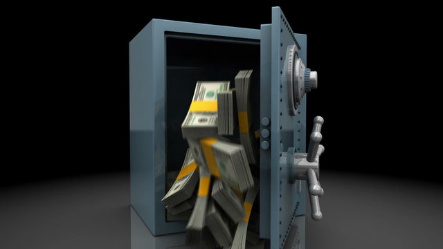 Silver safe opening and money falling