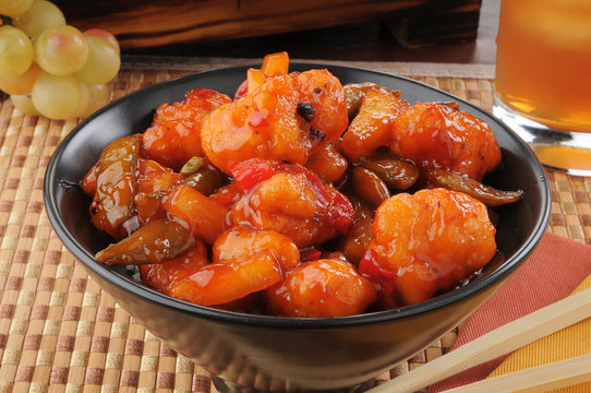 Bowl of sweet and sour chicken