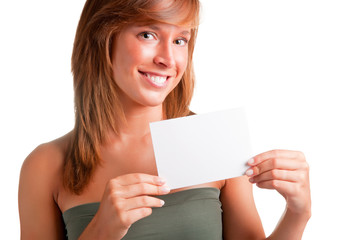 Woman Showing Blank Business Card