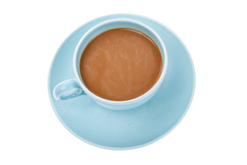 Top view of a cup of coffee isolated on white