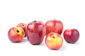 Fresh apples and nectarines, white background