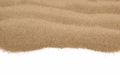 Fototapeta na wymiar Macro pile desert sand isolated on white backgrounds