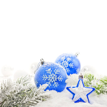 Christmas decoration with baubles star and snowflakes