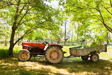 Old tractor with trailer