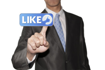 Business man pointing like button