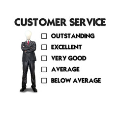 Customer service evaluation form with business man selecting the