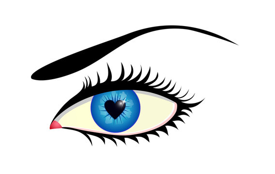 Close up of human eye with heart shaped iris
