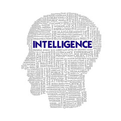 Word cloud business concept inside head shape, intelligence