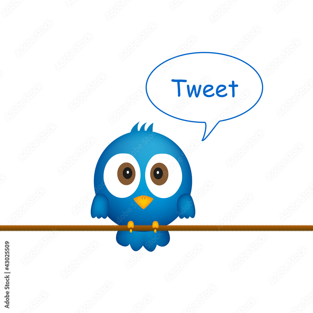 Fototapete Blue bird sitting on rope, singing