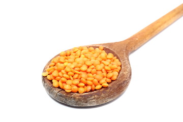 red lentil in old spoon