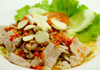 Thai Style Spicy Pork Salad with Lime, Garlic and Chili Sauce